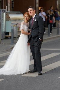 Couple captured in a candid moment during the wedding day celebration